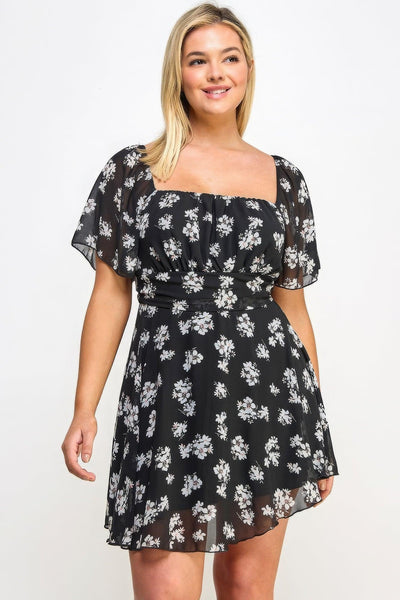 Plus Size Floral Chiffon Dress - AMIClubwear