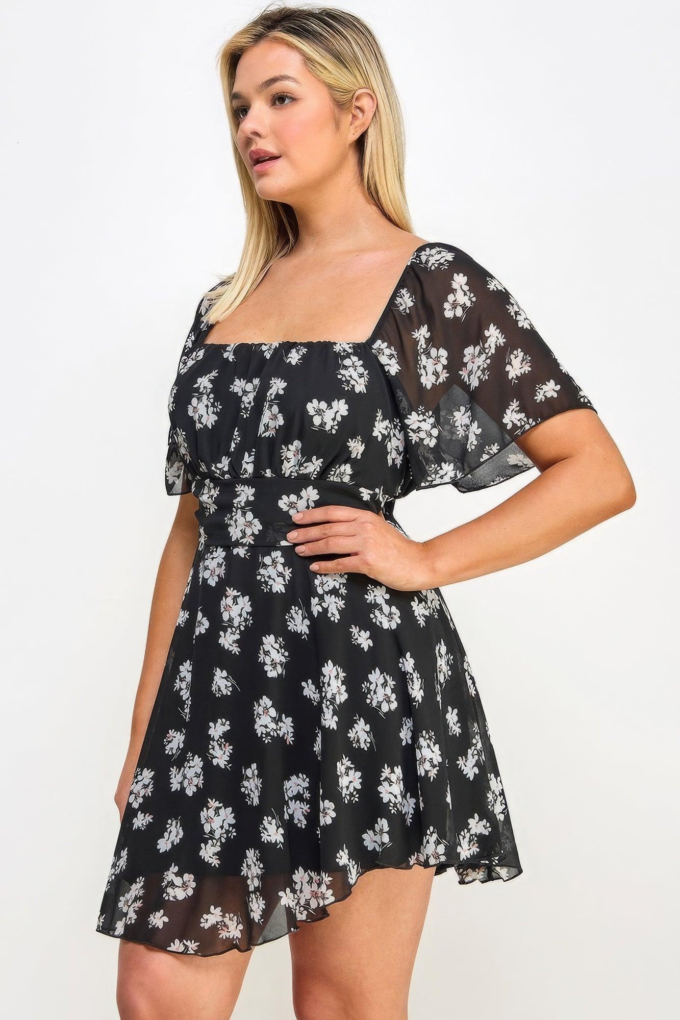 Plus Size Floral Chiffon Dress - AMIClubwear