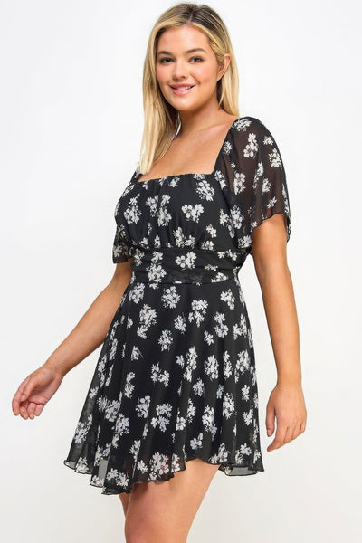 Plus Size Floral Chiffon Dress - AMIClubwear