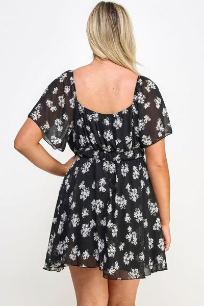 Plus Size Floral Chiffon Dress - AMIClubwear