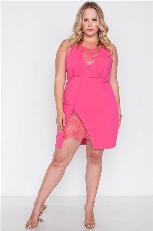 Plus Size Lace Detail Bodycon Mini Dress - AMIClubwear