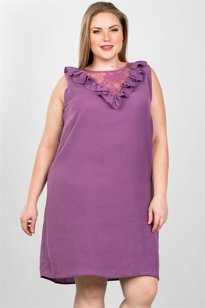 Plus Size Lace Insert Shift Midi Dress - AMIClubwear