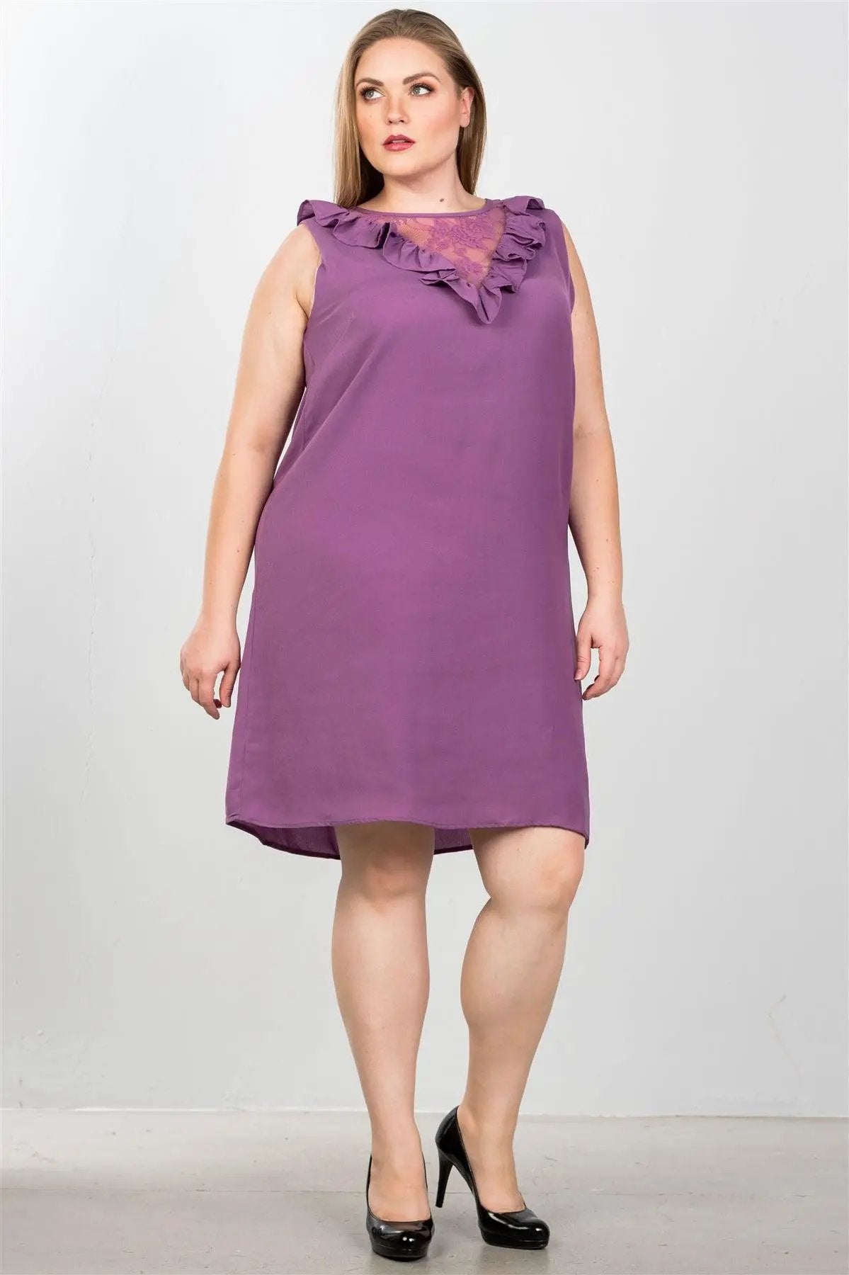 Plus Size Lace Insert Shift Midi Dress