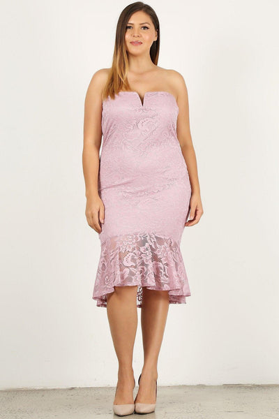 Plus Size Lace, Strapless Bodycon Midi Dress - AMIClubwear