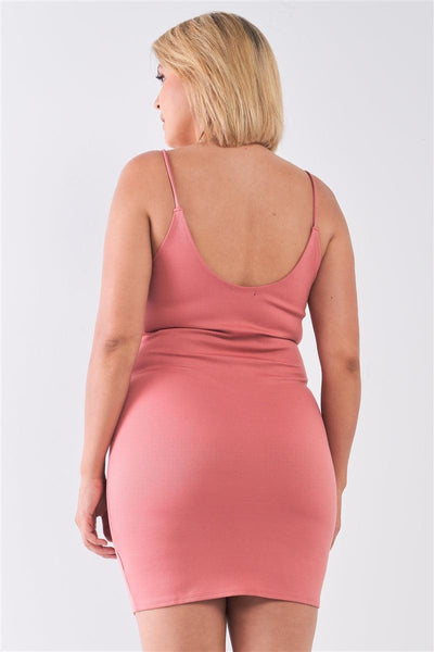 Plus Size Lite Mauve Sleeveless Scoop Neck Bodycon Cami Mini Dress - AMIClubwear