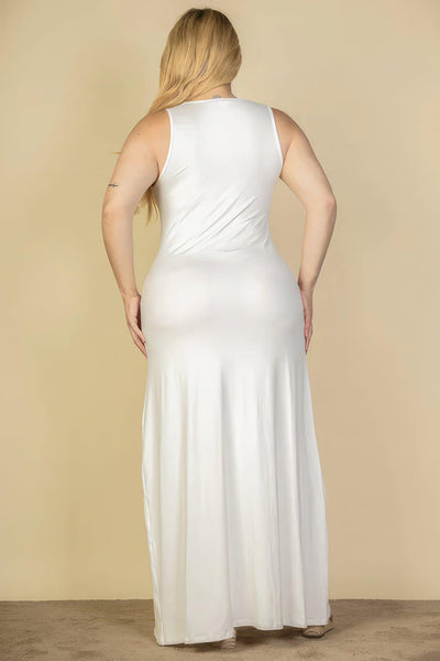 Plus Size Plunge Neck Thigh Split Maxi Dress - AMIClubwear