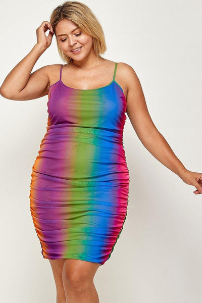 Plus Size Rainbow Ombre Print Cami Dress - AMIClubwear