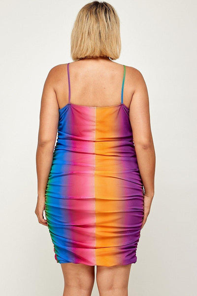 Plus Size Rainbow Ombre Print Cami Dress - AMIClubwear