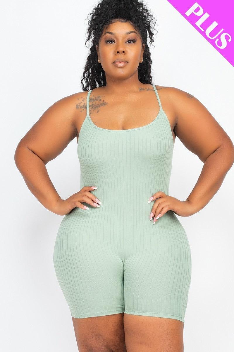 Plus Size Ribbed Bodycon Romper - AMIClubwear