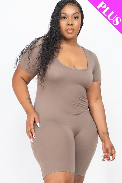 Plus Size Short Sleeve Bodycon Romper - AMIClubwear