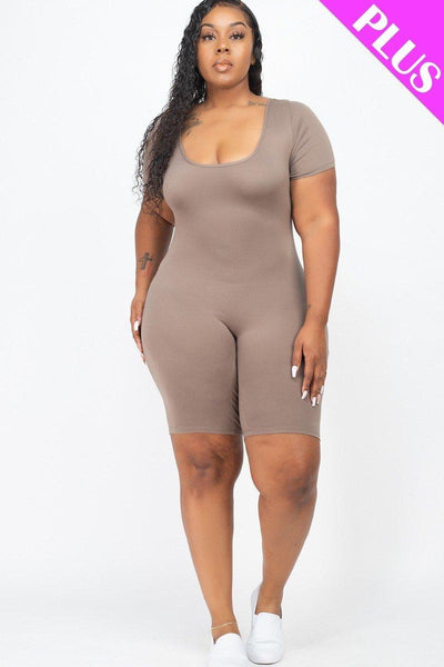 Plus Size Short Sleeve Bodycon Romper - AMIClubwear