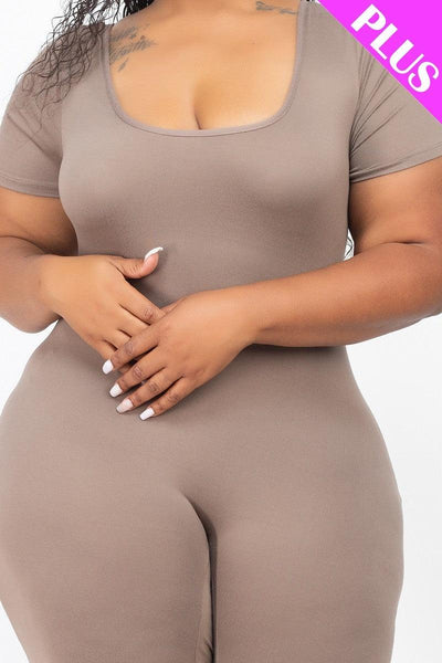 Plus Size Short Sleeve Bodycon Romper - AMIClubwear