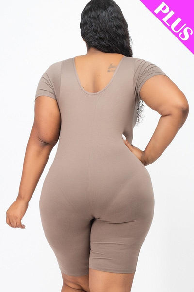 Plus Size Short Sleeve Bodycon Romper - AMIClubwear