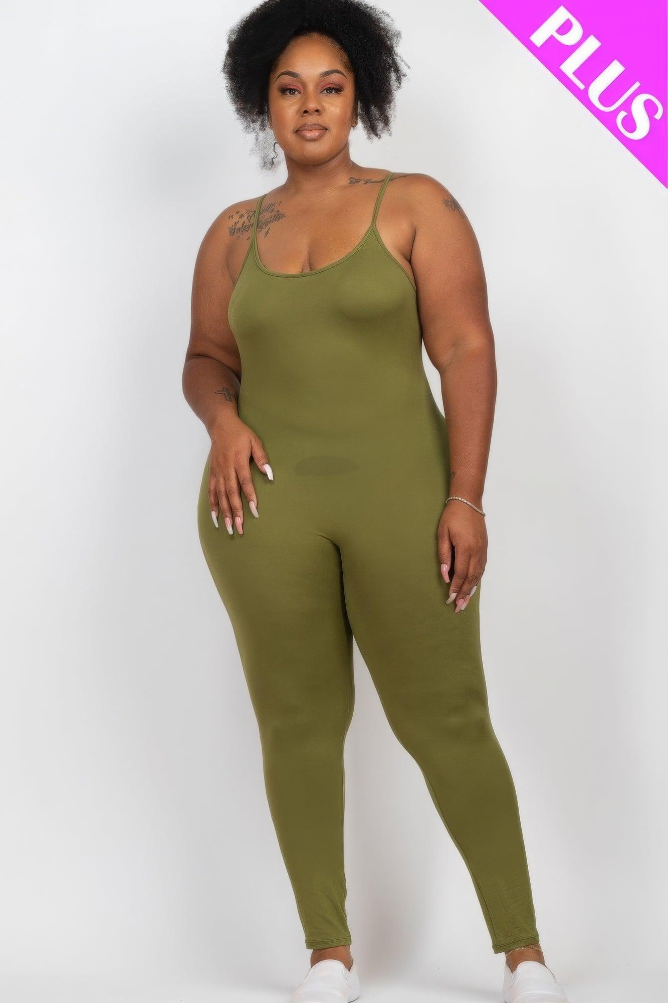 Plus Size Solid Bodycon Cami Jumpsuit - AMIClubwear