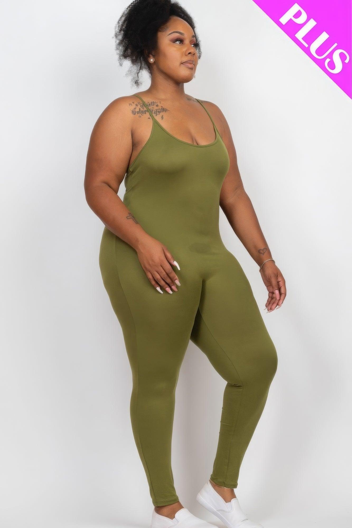 Plus Size Solid Bodycon Cami Jumpsuit - AMIClubwear