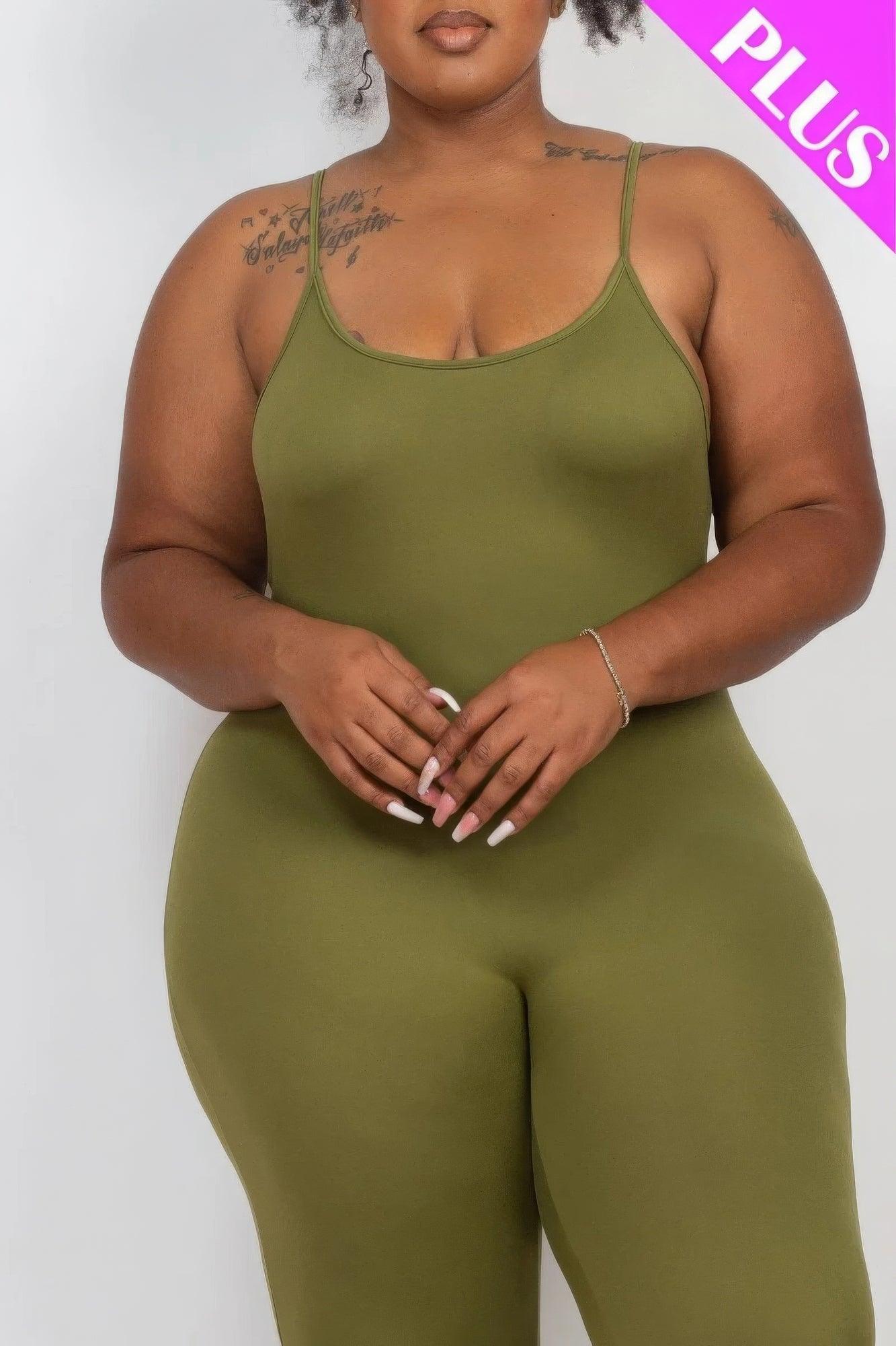 Plus Size Solid Bodycon Cami Jumpsuit - AMIClubwear