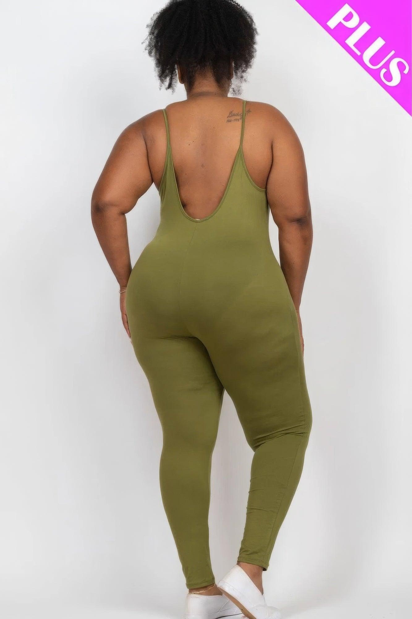 Plus Size Solid Bodycon Cami Jumpsuit - AMIClubwear