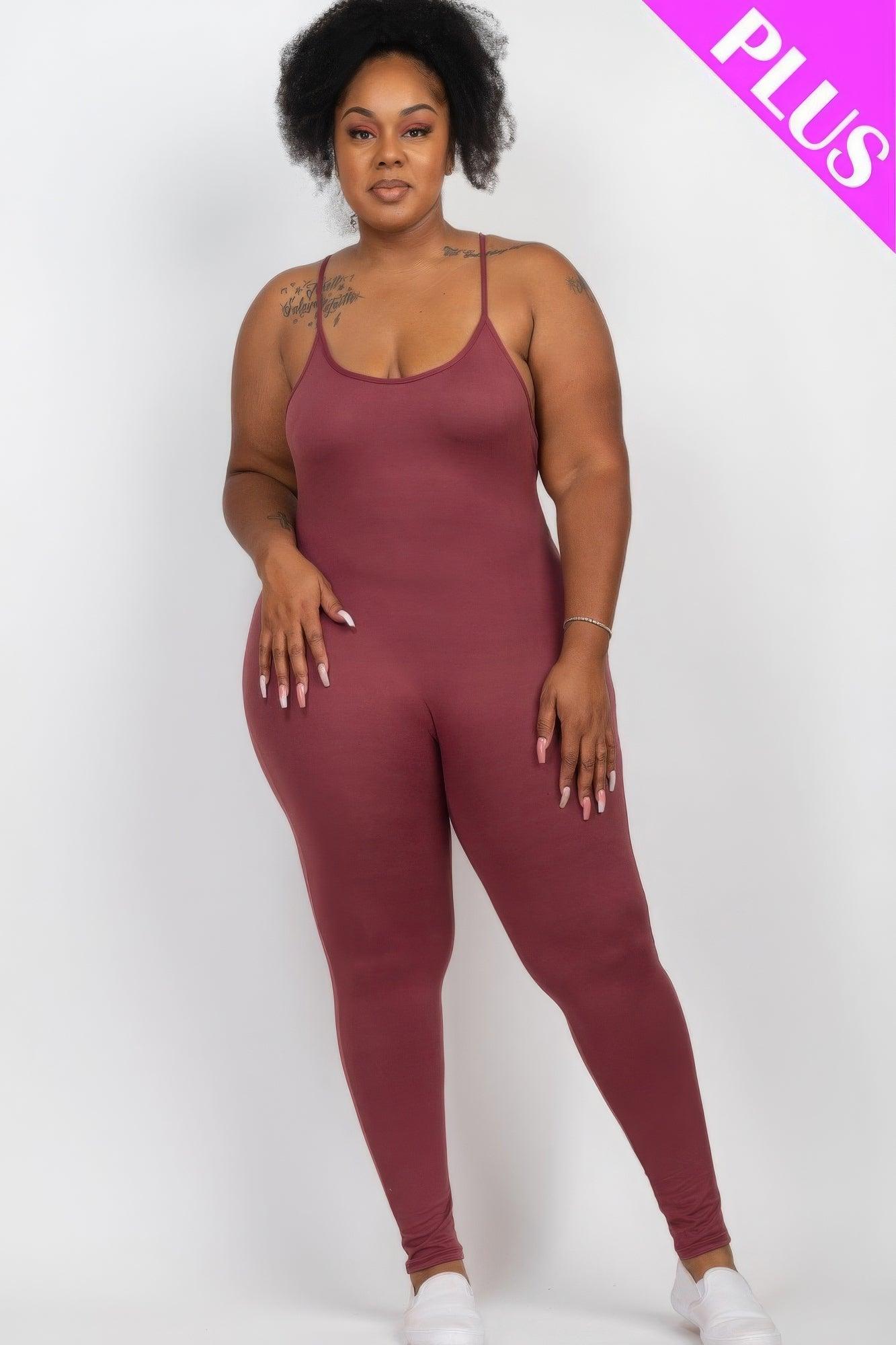 Plus Size Solid Bodycon Cami Jumpsuit - AMIClubwear