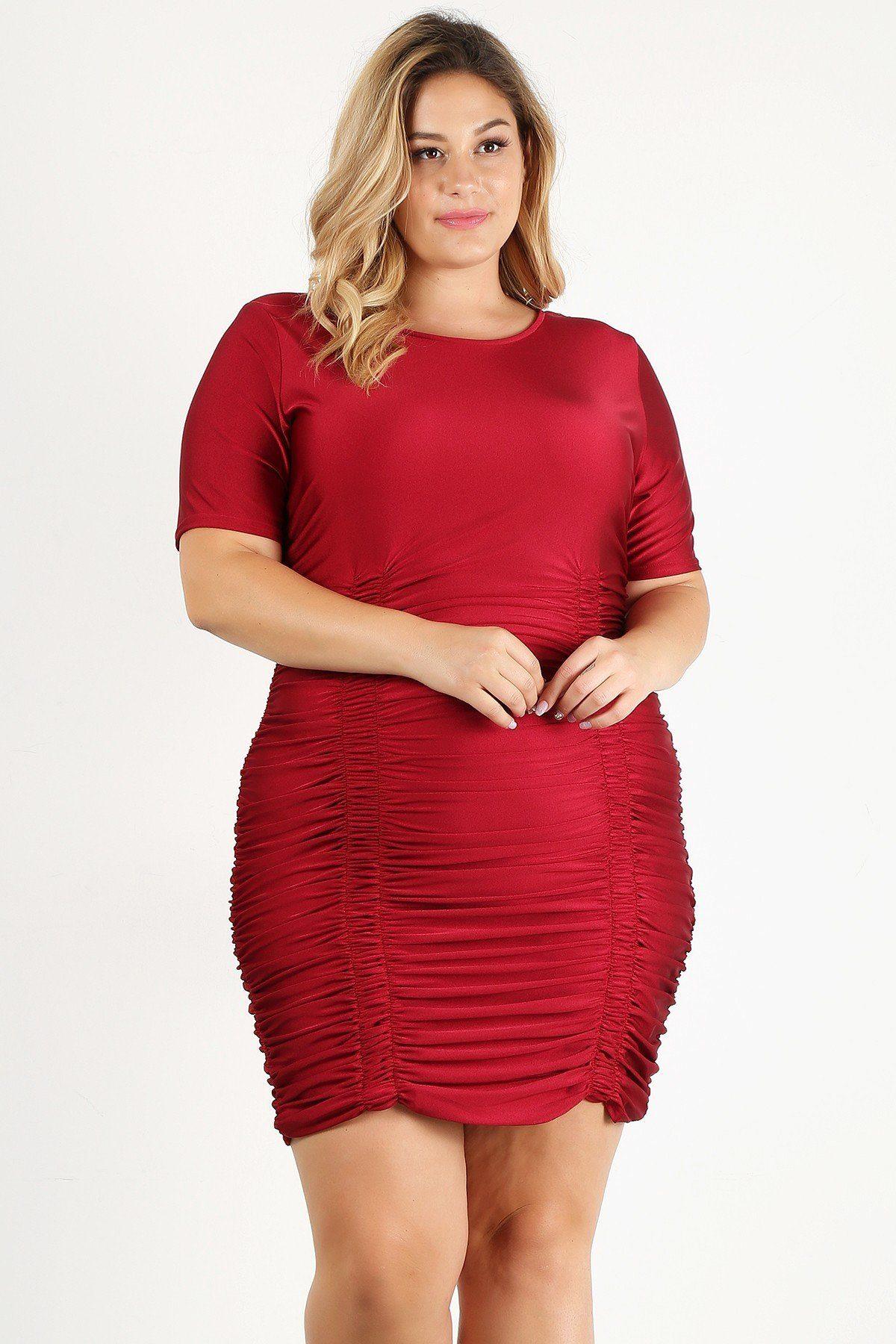 Plus Size Solid Bodycon Mini Dress - AMIClubwear