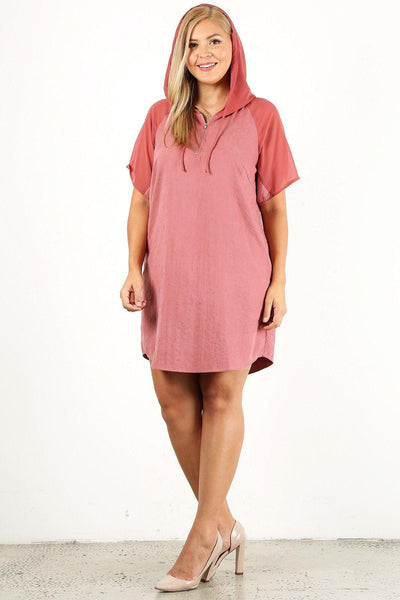 Plus Size Solid Dress With Zip-up Closure - AMIClubwear