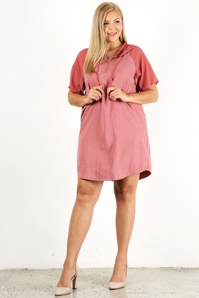 Plus Size Solid Dress With Zip-up Closure - AMIClubwear