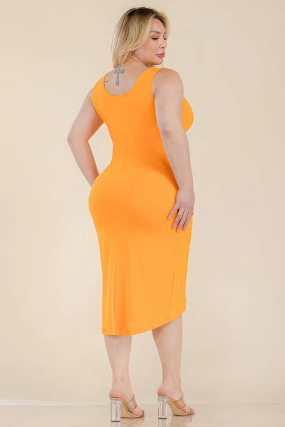 Plus Size Solid Wrap Front Tie Side Midi Dress - AMIClubwear