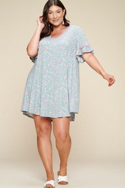 Plus Size Spring Floral Printed Lovely Swing Dress - AMIClubwear