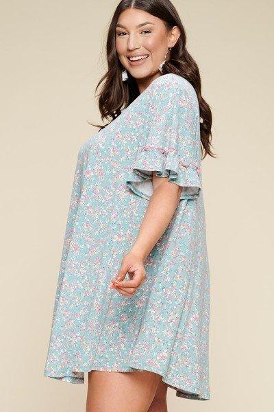 Plus Size Spring Floral Printed Lovely Swing Dress - AMIClubwear