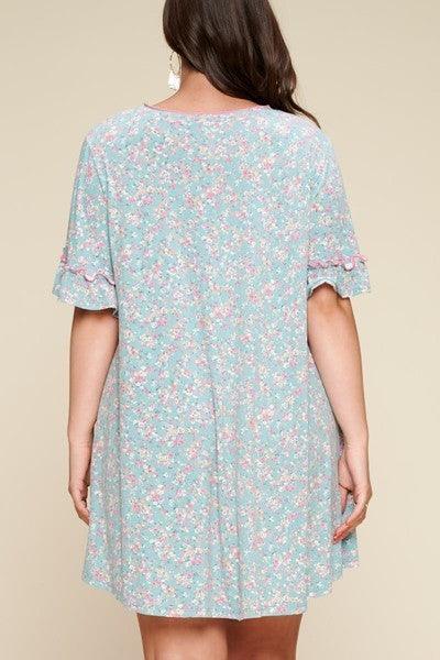 Plus Size Spring Floral Printed Lovely Swing Dress - AMIClubwear