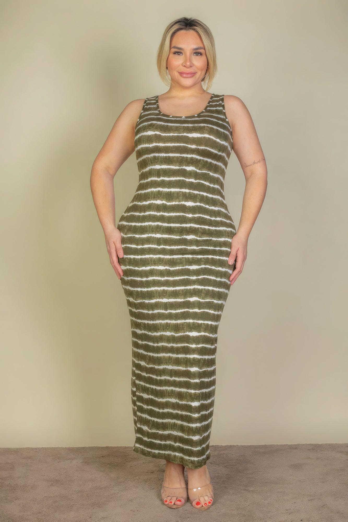 Plus Size Tie Dye Printed Tank Bodycon Maxi Dress - AMIClubwear