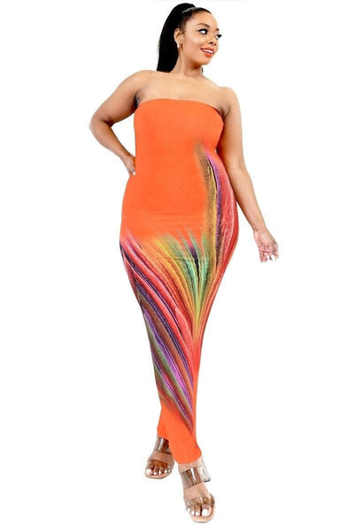 Plus Sleeveless Color Gradient Tube Top Maxi Dress - AMIClubwear