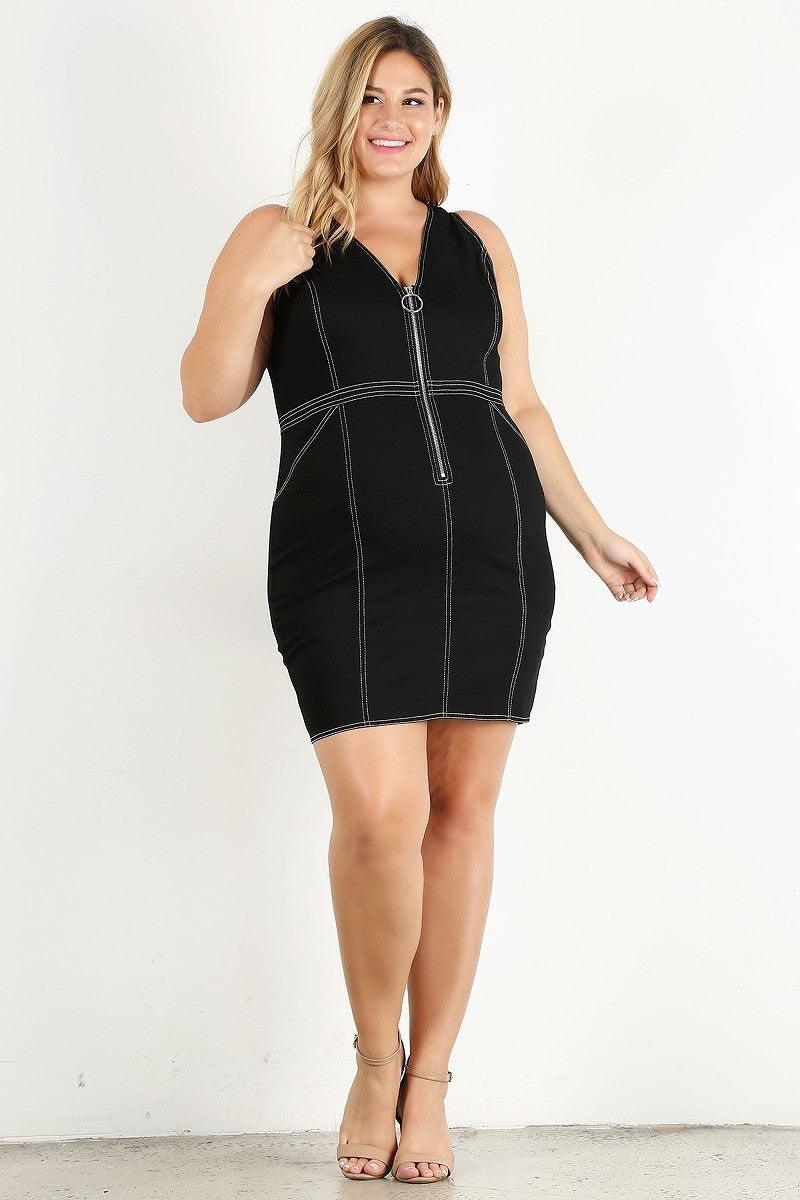 Plus Solid Bodycon Mini Dress - AMIClubwear