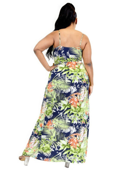 Plus Tropical Leaf Print Surplice Maxi Dress - AMIClubwear