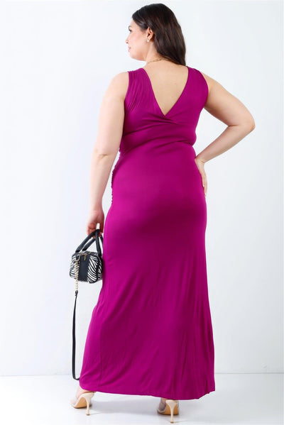 Plus V-neck Sleeveless Maxi Dress - AMIClubwear