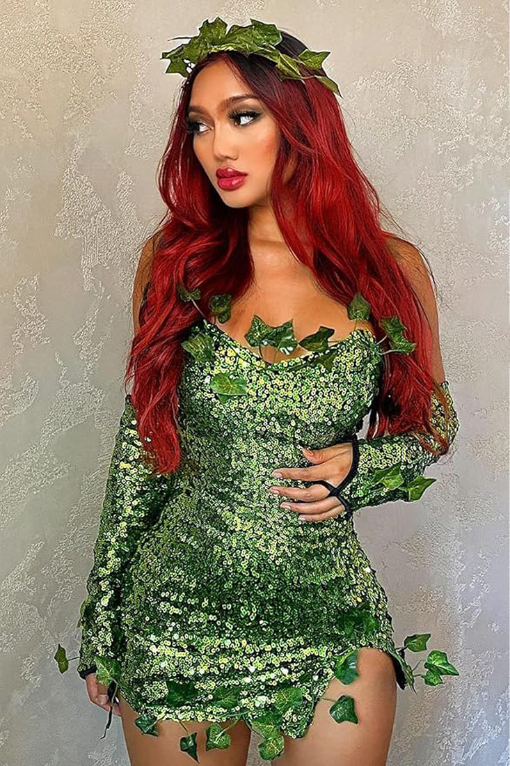 Green Sequin Short Dress Sexy Poison Ivy Costume