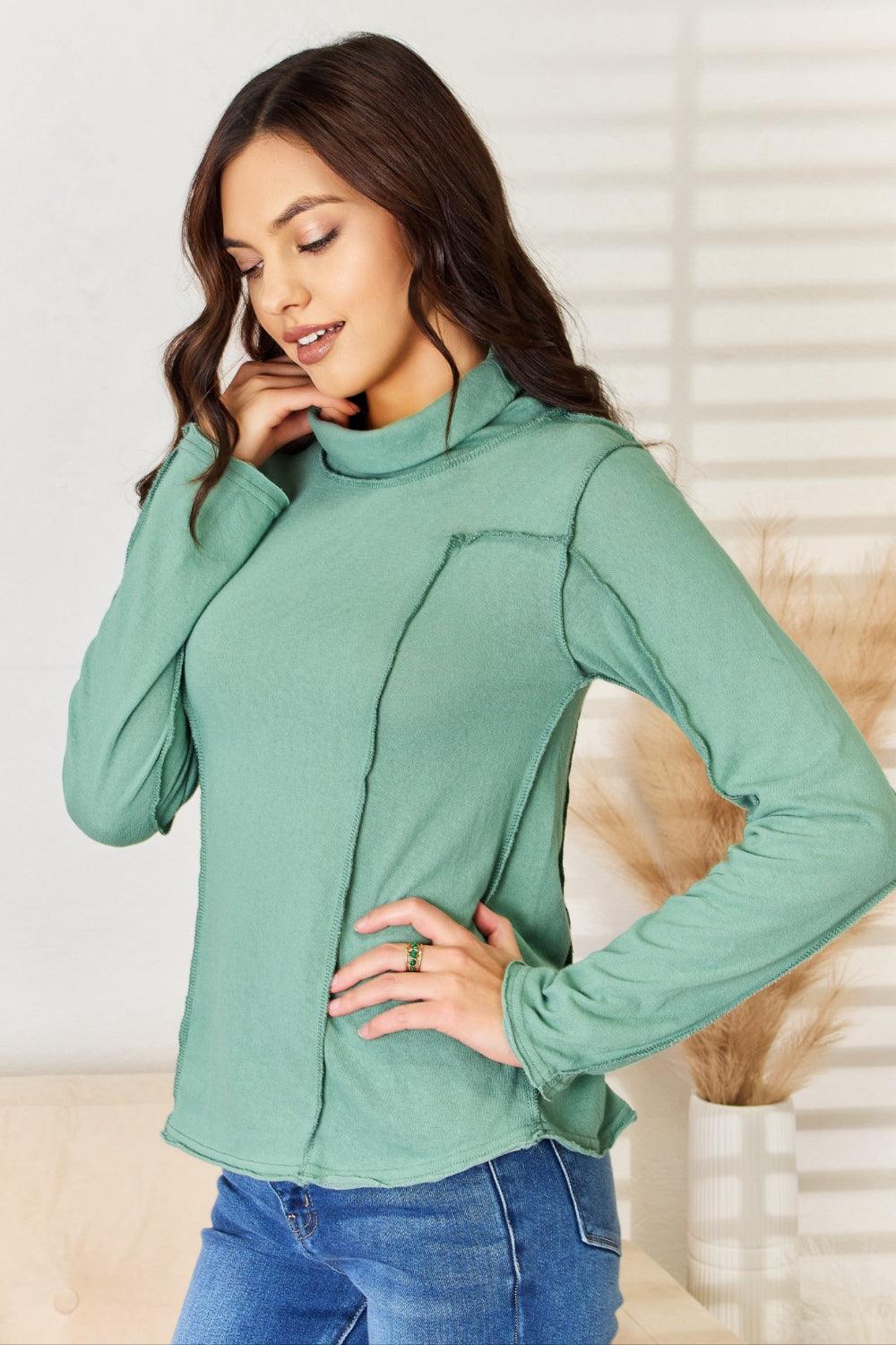 POL Exposed Seam Long Sleeve Knit Top - AMIClubwear
