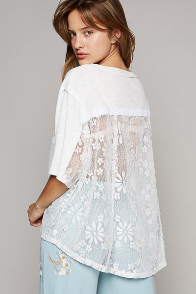 POL Round Neck Short Sleeve Lace Top - AMIClubwear