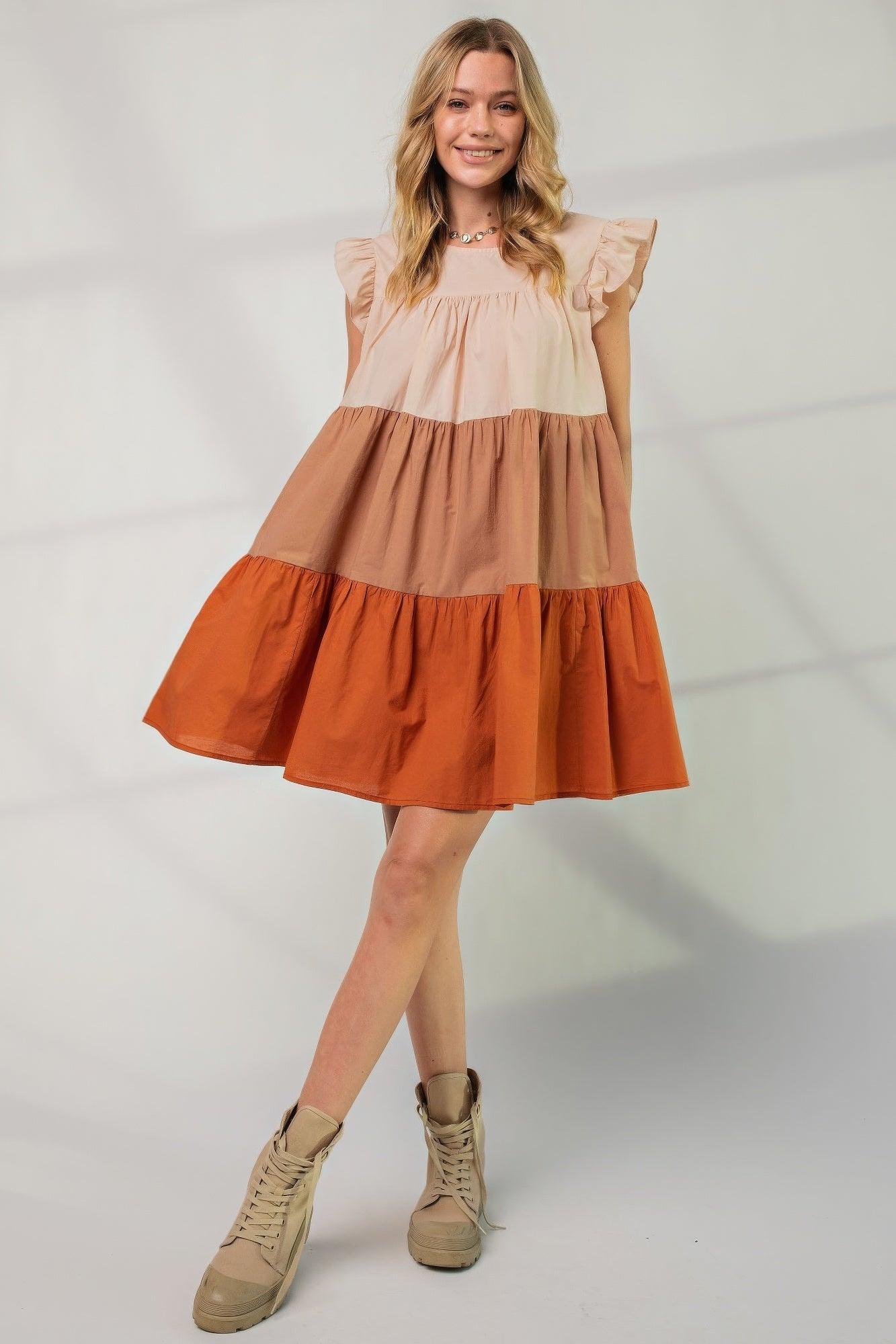 Poplin Tiered Color Block Dress - AMIClubwear