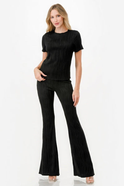 Pretty Pleated Flare Pants Set - AMIClubwear