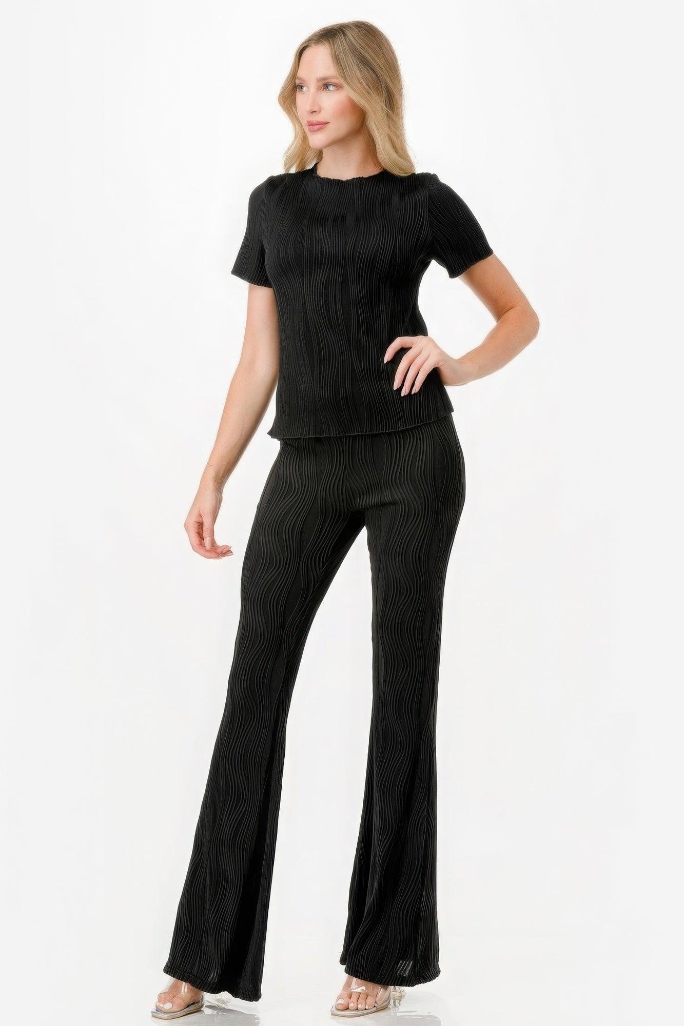 Pretty Pleated Flare Pants Set - AMIClubwear