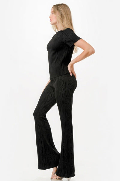 Pretty Pleated Flare Pants Set - AMIClubwear