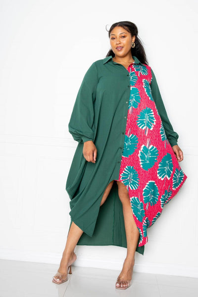 Print Drapy Shirt Maxi Dress - AMIClubwear