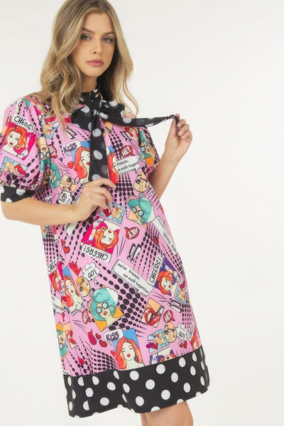 Print Midi Dress With Polka Dot Finish - AMIClubwear