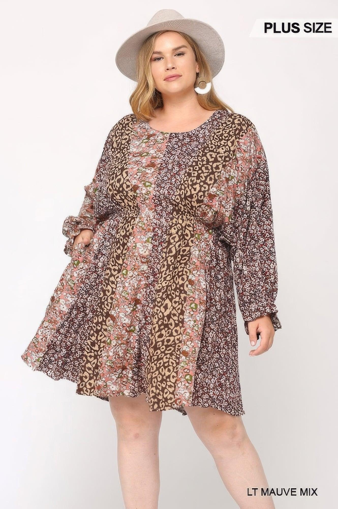 Print Mixed Dolman Sleeve Dress With Side Pockets - AMIClubwear