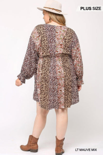 Print Mixed Dolman Sleeve Dress With Side Pockets - AMIClubwear