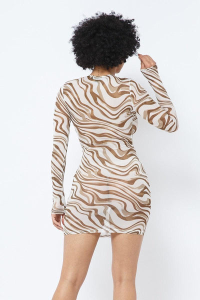 Printed Mesh Dress - AMIClubwear