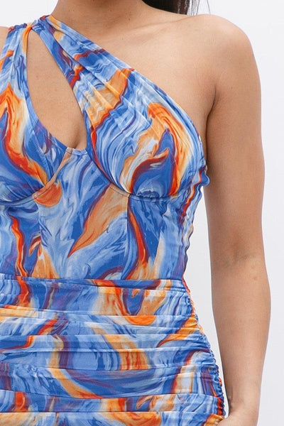 Printed One Shoulder Mini Dress - AMIClubwear