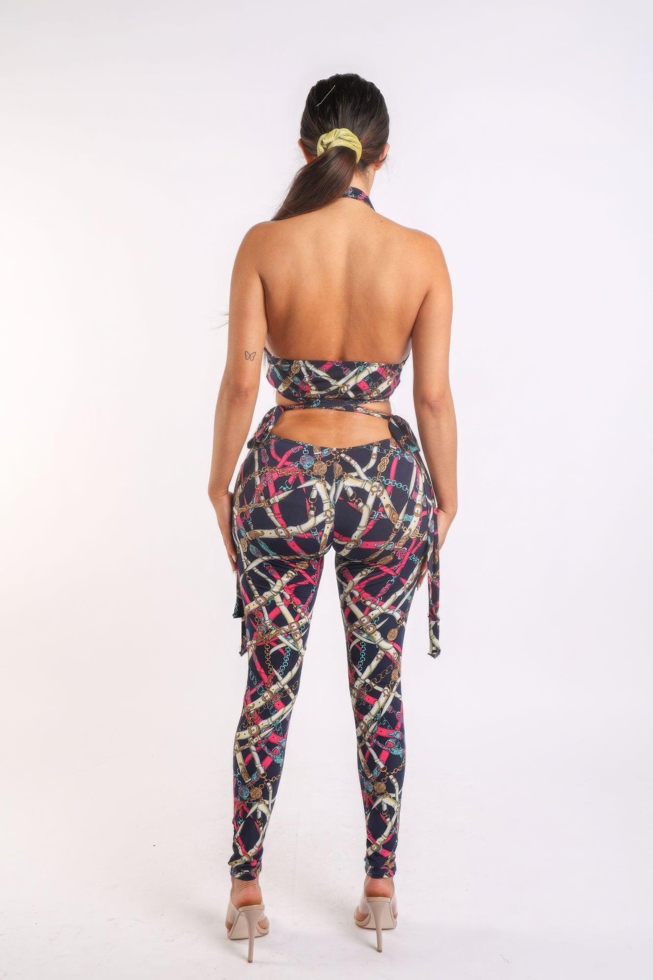 Printed Tie Detailed Jumpsuit - AMIClubwear