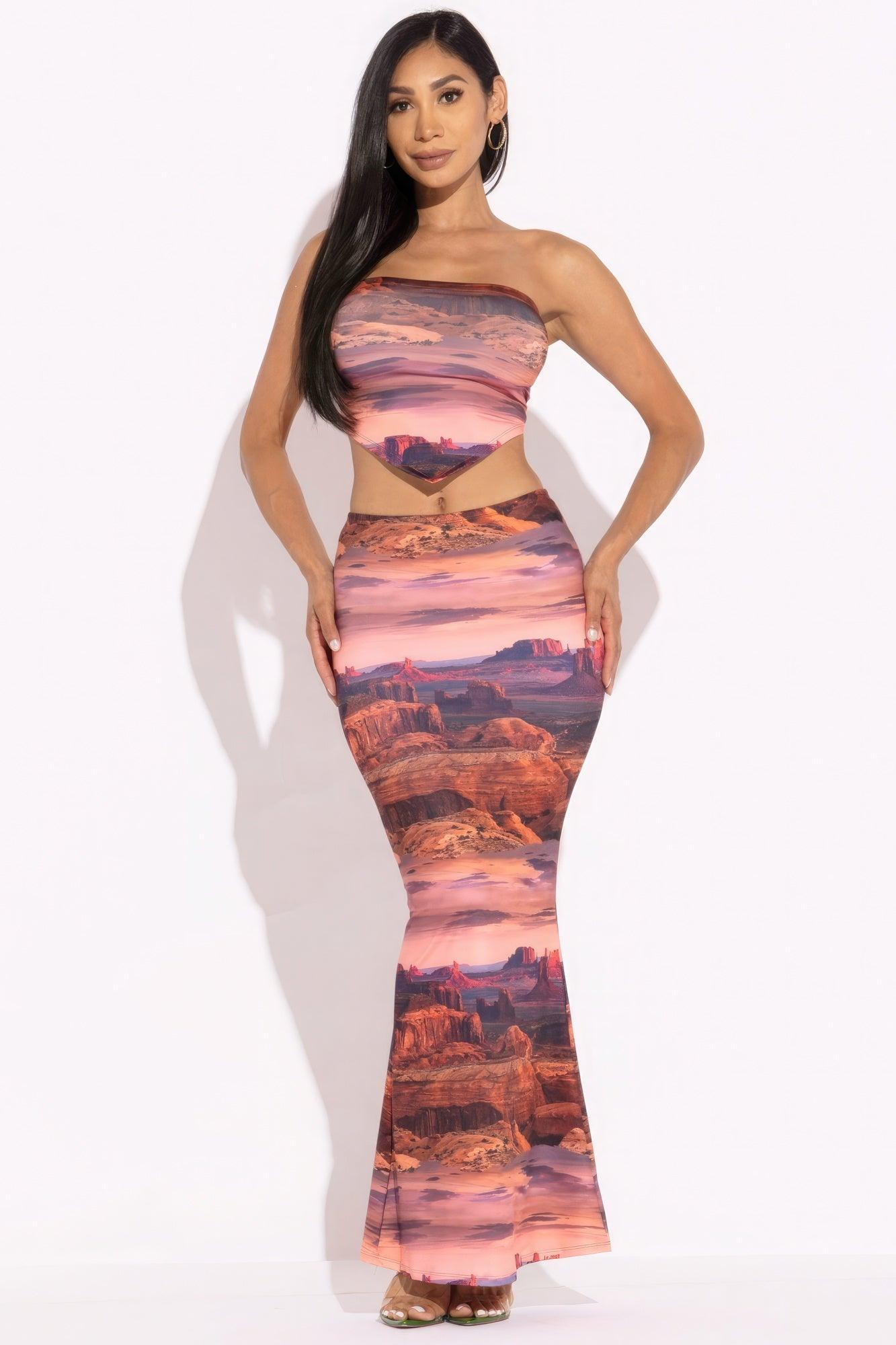 Printed Tube Top And Maxi Skirt - AMIClubwear