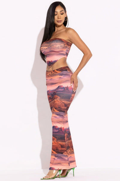 Printed Tube Top And Maxi Skirt - AMIClubwear